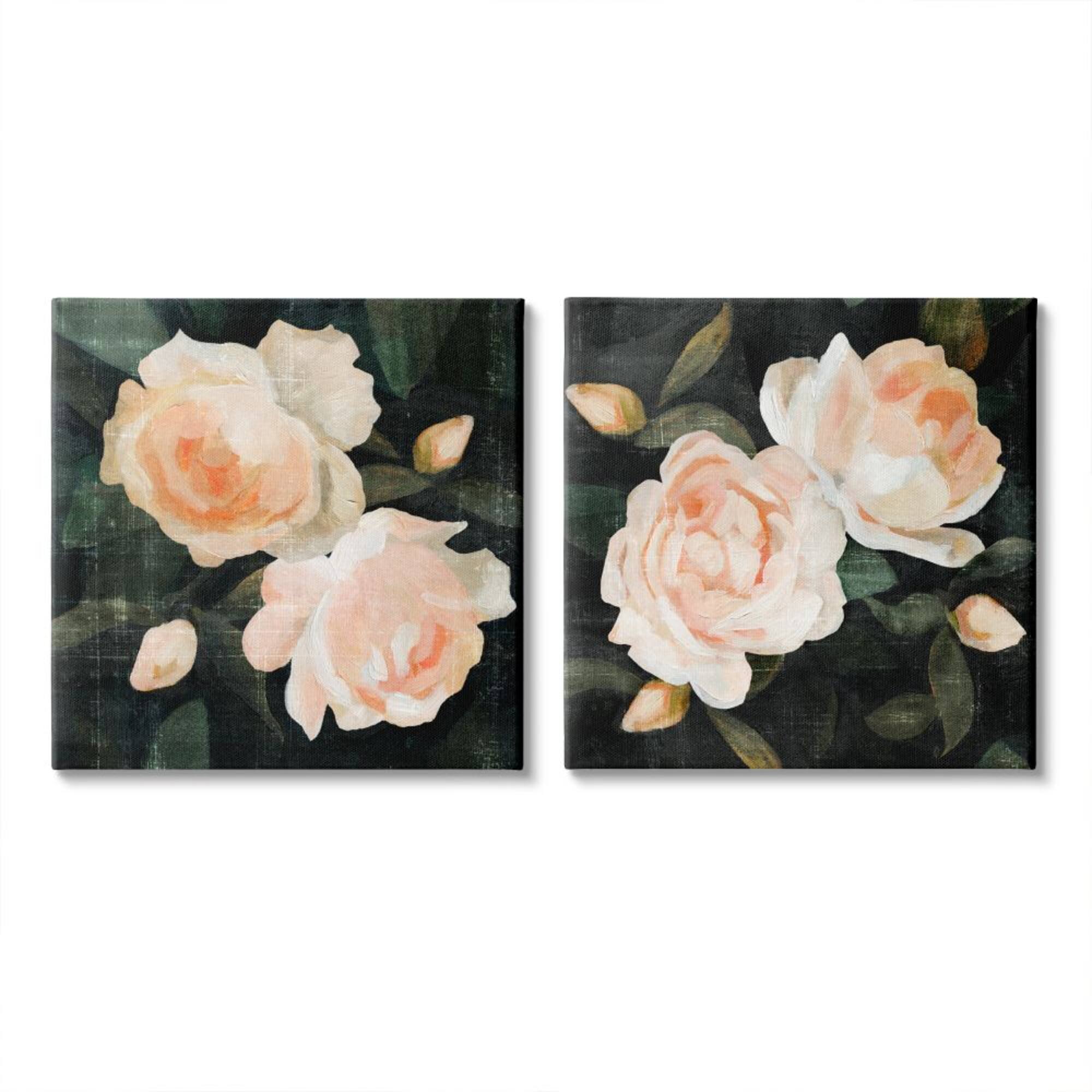 Stupell Industries Country Rose Garden Pink Green Nature Flower PaintingCanvas Wall Art